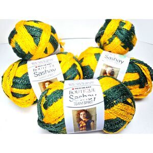 Red Heart Sashy Yarn Green Gold Lot of 5 Skeins Team Spirit Knit